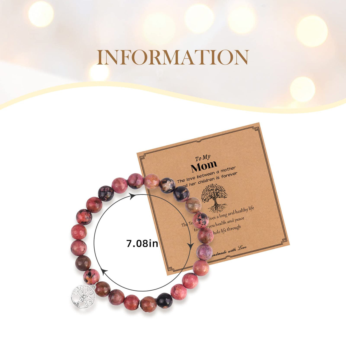 Mother's Day Gifts Tree of Life Charm Bracelet for Mom 8mm Natural Healing Crystals Beads Stretch Bracelet Mom Birthday Gifts