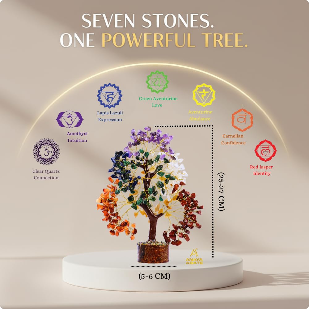 ANAYA AGATE 7 Chakra Tree of Life Crystal Healing Money Tree for Home Living Decor, Office Desk Decor, Handmade Feng Shui Bonsai for Energy, Wealth & Good Luck, Birthday Gifts for Men, Women, Mom