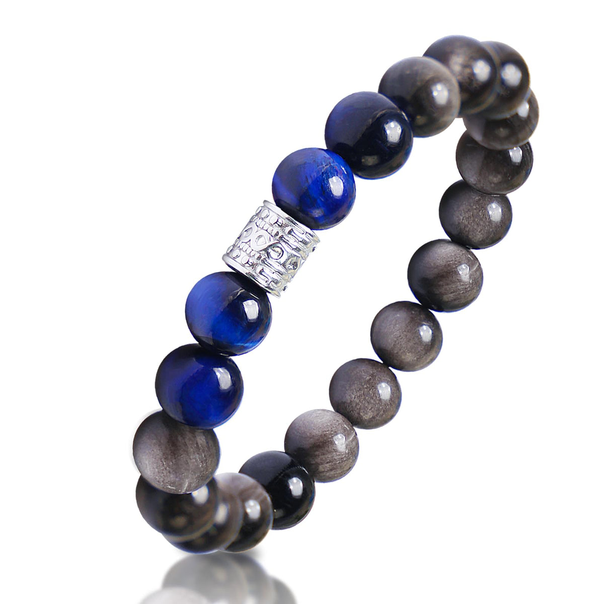 Tiger Eye Obsidian Beaded Bracelets For Men Gemstone Bracelets For Men &Women Fashion Natural Stone Men‘s Jewelry (black silver& blue)