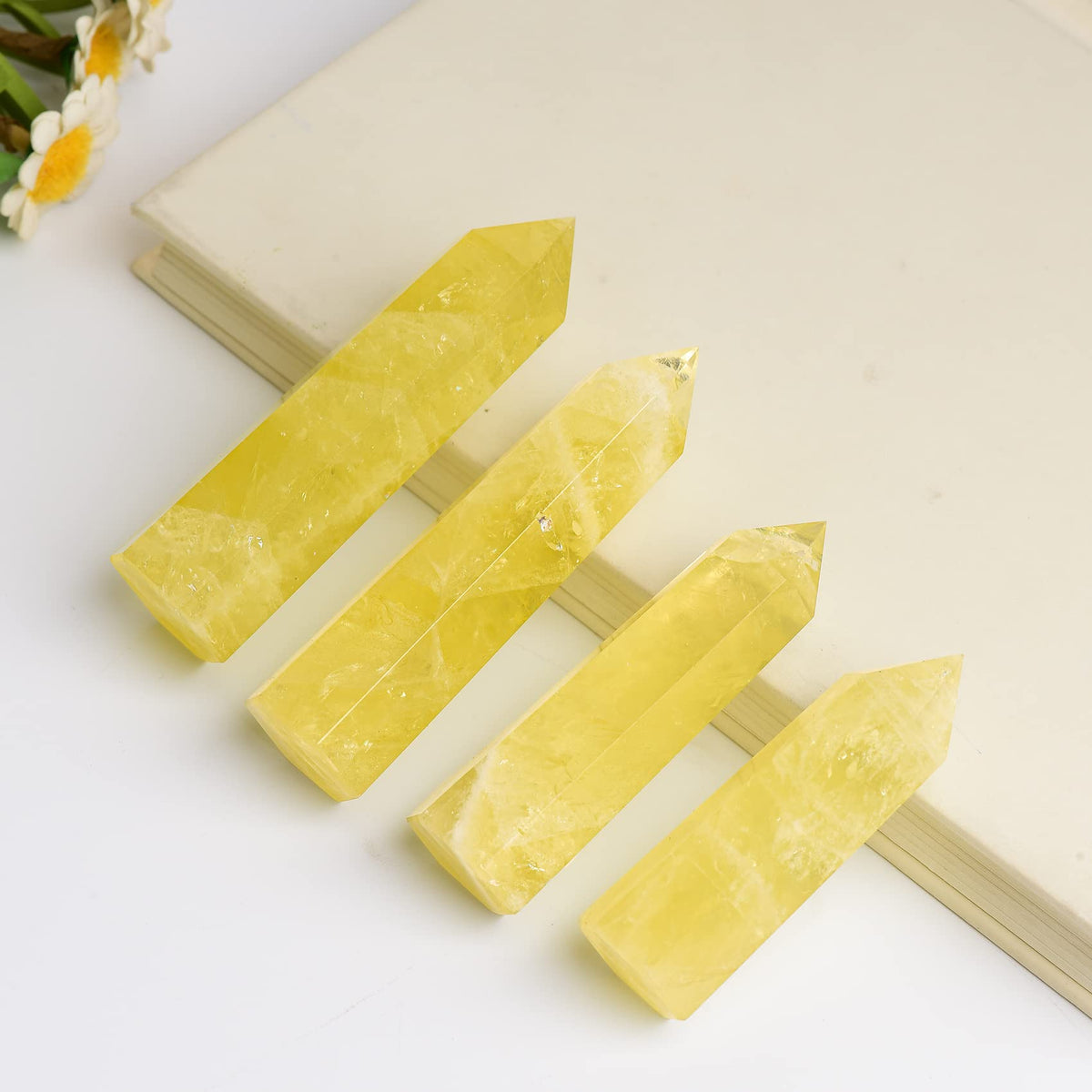 WUYOUSHI 1PCS Citrine Natural Crystal Towers / 2.75-3.54" Healing Crystal Wand / 6 Faceted Chakra Reiki Meditation Therapy