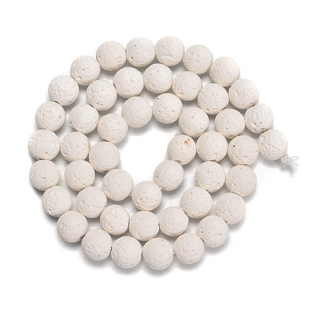 PLTbeads Natural Gemstone Loose Beads Smooth Round Approxi 15 inch DIY Bracelet Necklace for Jewelry Making (6mm, White Lava)