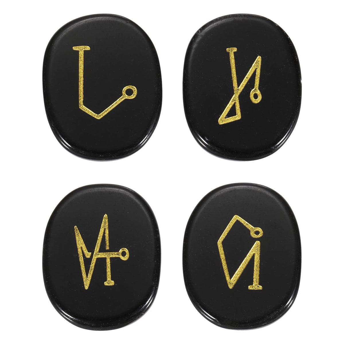 MECCANIXITY 4Pcs Engraved Chakra Stones with Reiki Symbols, Black Obsidian Reiki Healing Crystal Gemstone 7 Chakra Crystal Stones Tumbled Palm Stone for Anxiety Relieve
