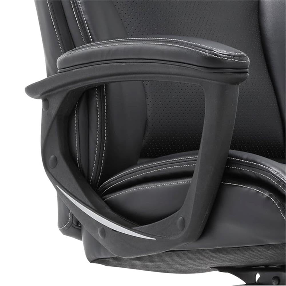 Pemberly Row Faux Leather Modern Swivel Executive Office Desk Chair, Height Adjustable Upholstered Rolling Chair for Meeting Room, Comfortable Computer Chair for Home Office and Study Room, Black