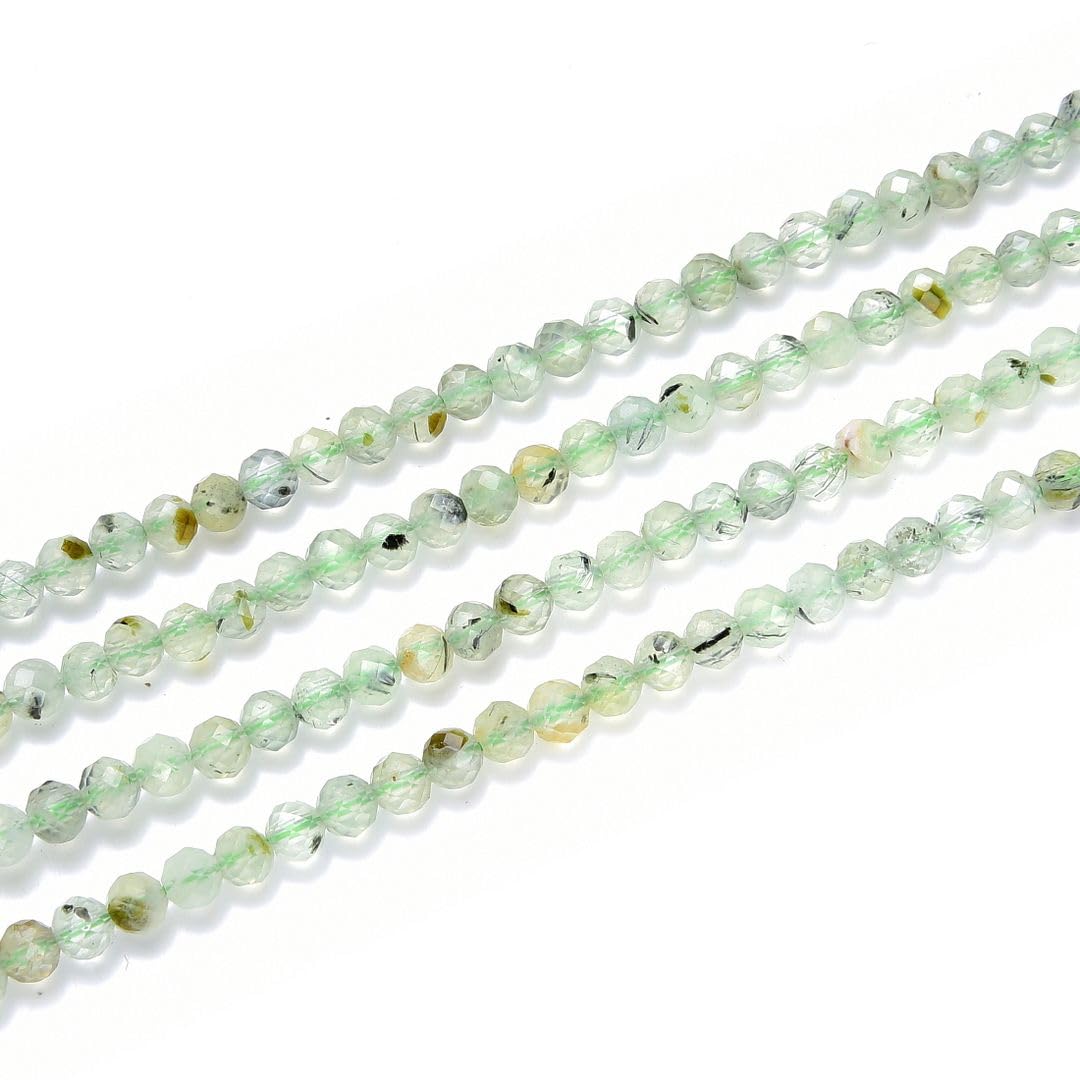 Adabele 30 Inch Natural Green Prehnite Healing Gemstone 3mm (0.12 Inch) Tiny Small Faceted Round Loose Beads Stone Spacer (210-230pcs Total) for Craft Jewelry Making GK3-12