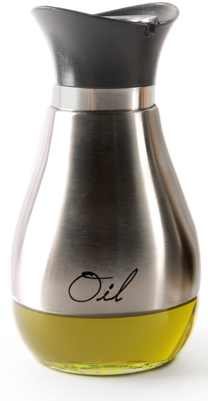 Circleware Cafe Contempo Stainless Glass Vinegar Container Bottles Set of 2, 13.6 ounce, Limited Edition Glassware, 13.6, Silver Oil Dispensers (68254)