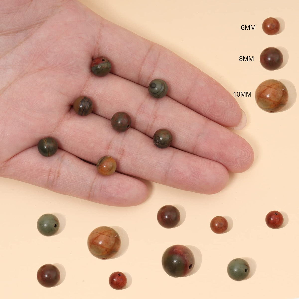 60pcs 6mm Natural Stone Beads Picasso Jasper Beads Energy Crystal Healing Power Gemstone for Jewelry Making, DIY Bracelet Necklace