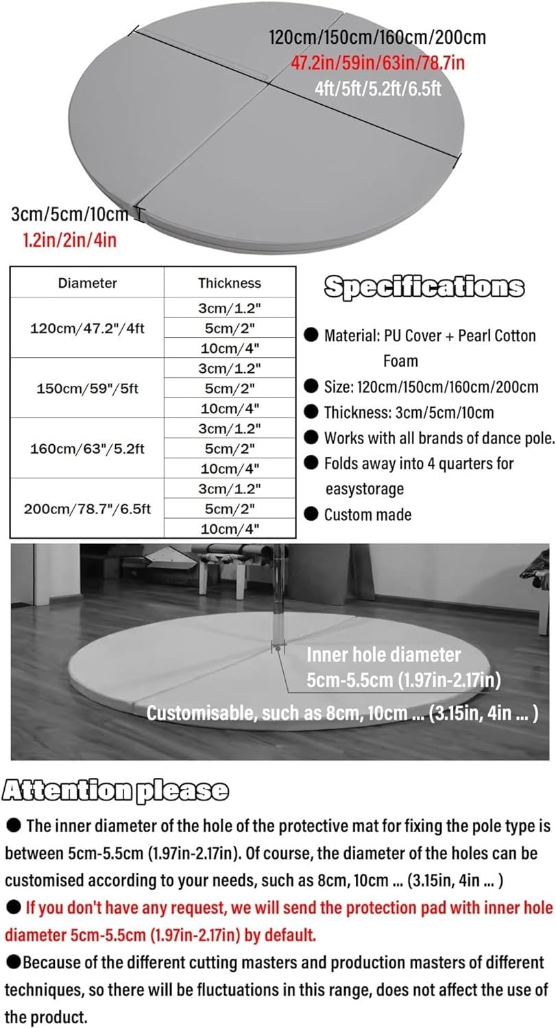 Foldable Dance Pole Crash Mat, Safety Protection for Beginners & Gymnastics, 1m-2m, Pink, 140cm/4.6ft, 5cm/2in Thick - Ideal for Home Fitness & Dance Studios