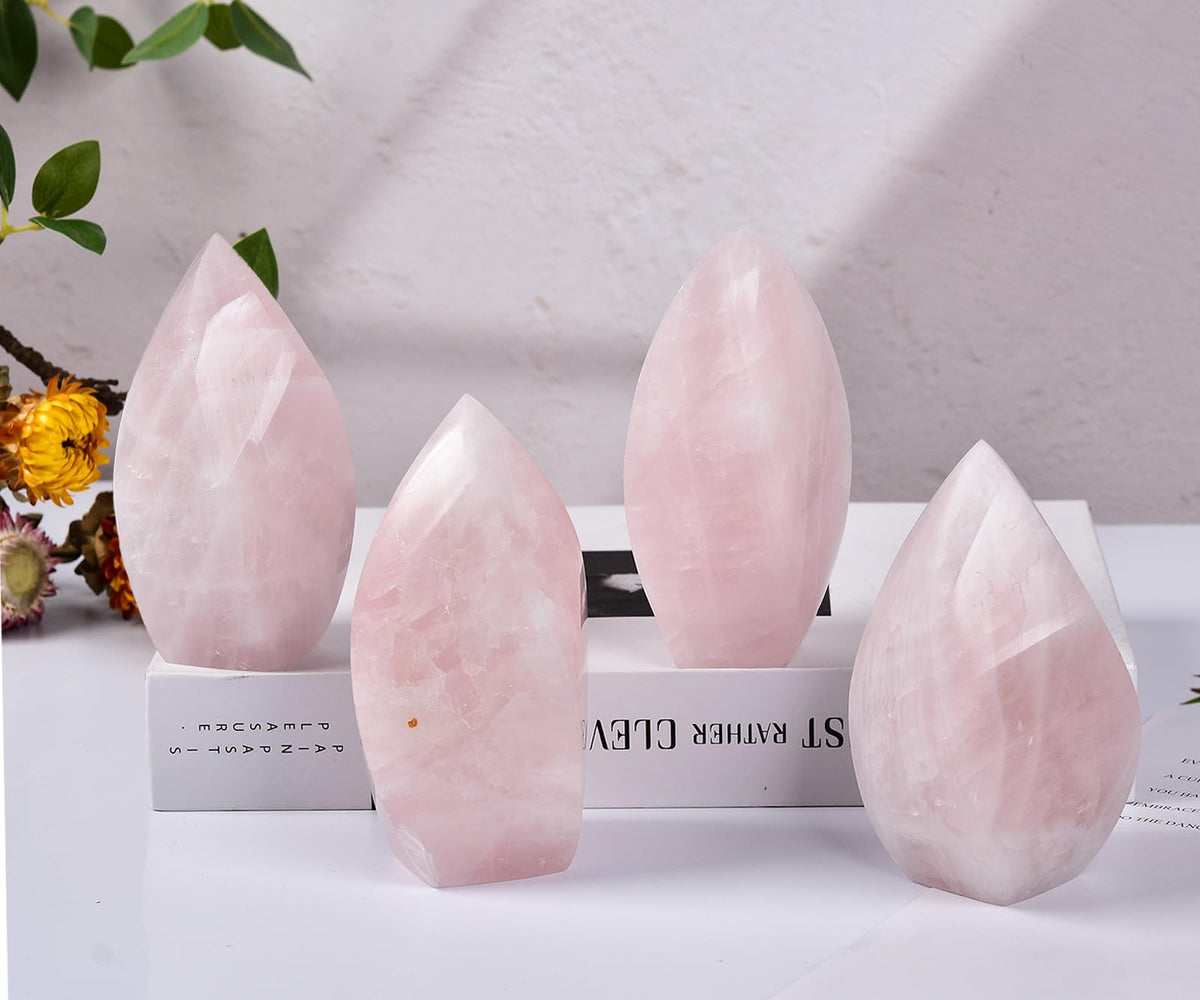 JIC Gem Rose Quartz Large Crystals Natural Healing Crystal Point Obelisk Tower Spiral 4 Sides Energy Gemstone Decoration Gifts 1.1-1.7 Lbs