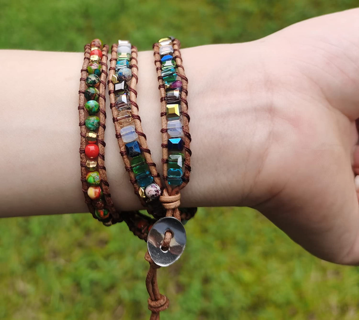 ZOSOJONA Women Wrap Bracelet Boho Natural Jasper Crystal Stone Beads Strand Bracelets (Colored turquoise)