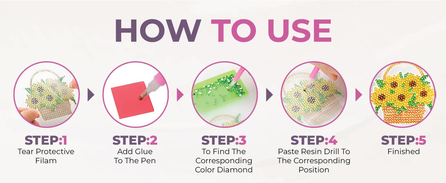 Syntego 4pcs 5D DIY Diamond Art Birthday Card Kits for Adults - Diamond Art Cards with Envelopes, Diamond Painting Greeting Card Kit, Includes Diamond Pen, Tray, Diamonds - Birthday Gift Set