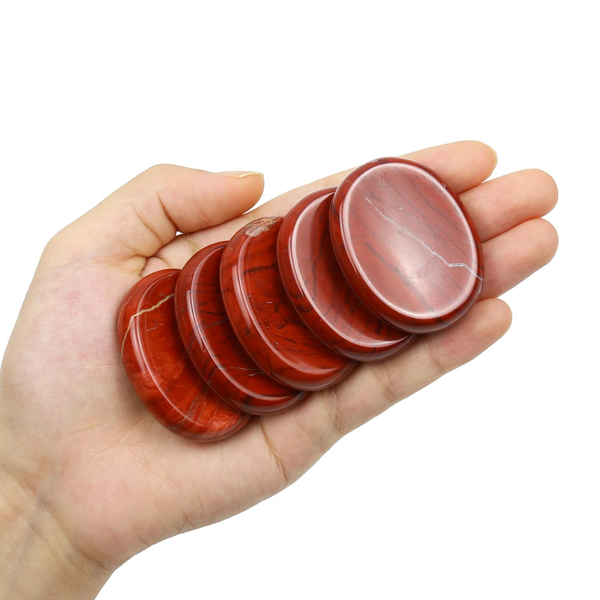 Nvzi Worry Stones Red Jasper Crystals, Chakra Crystals and Healing Stones, Oval Palm Stone, Thumb Stone, Crystals for Beginners, Spiritual Gifts for Women, Meditation Accessories (1PCS)