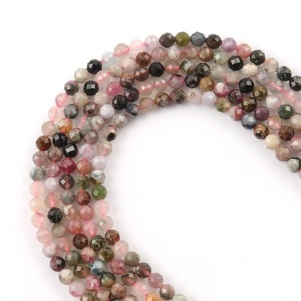 Song Xi 180pcs 2mm Natural Tourmaline Gemstone Beads Faceted Round Loose Stone Beads for Jewelry Making (1 Strand)