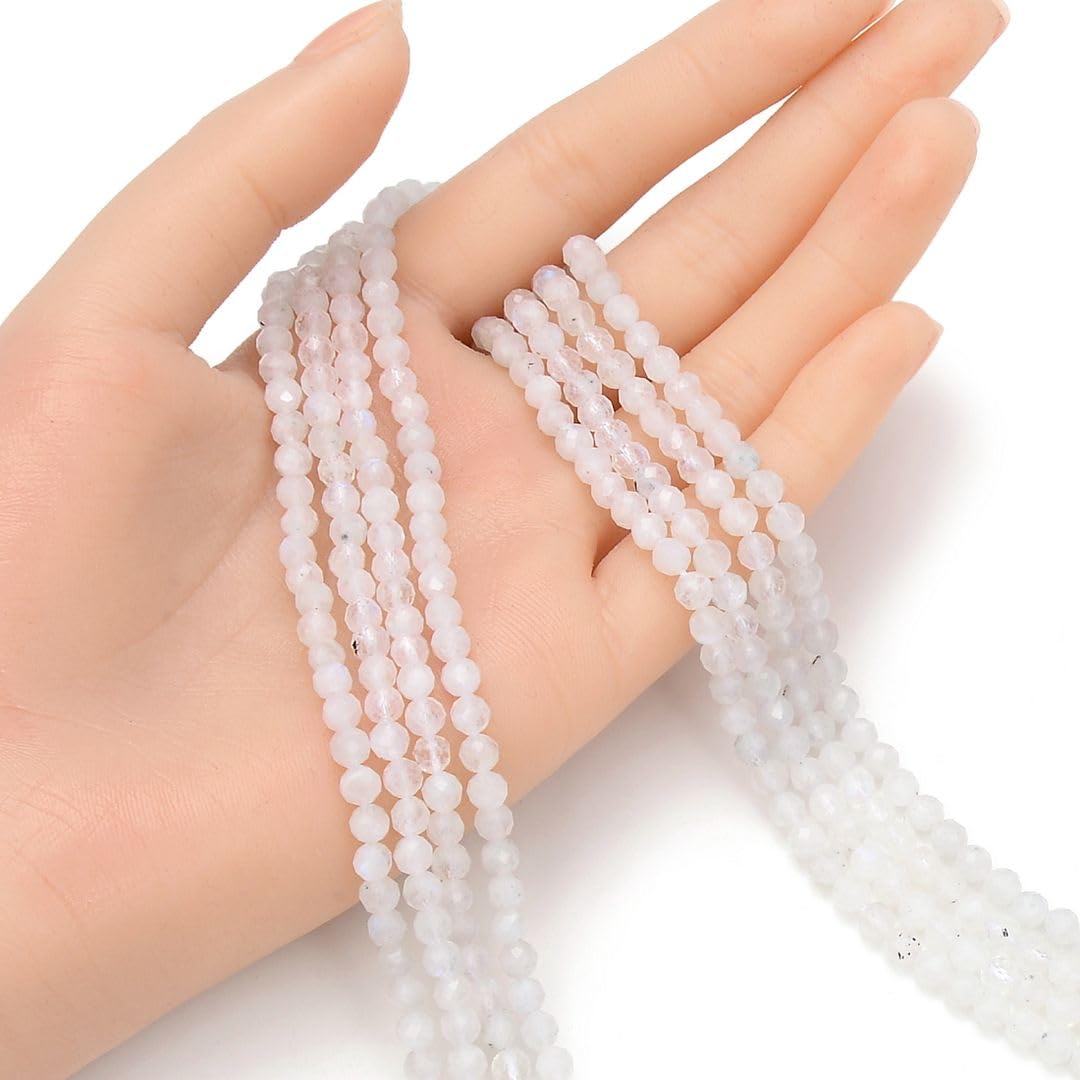 Adabele 15 Inch Natural Blue Flash Moonstone Healing Gemstone 4mm (0.16 Inch) Tiny Small Faceted Round Loose Beads Stone Spacer (75-85pcs) for Craft Jewelry Making GK4-7