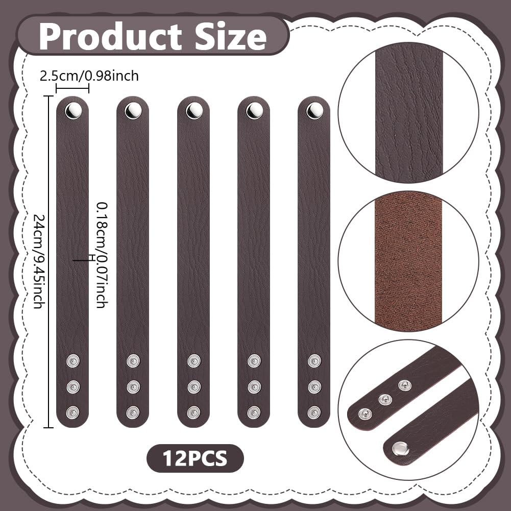 AHANDMAKER 12Pack Brown Leather Bracelets DIY Craft Wristbands Snap Kits PU Leather Snap Bracelets Wristband Craft for Men Women Jewelry Making Handmade Gifts Supplies