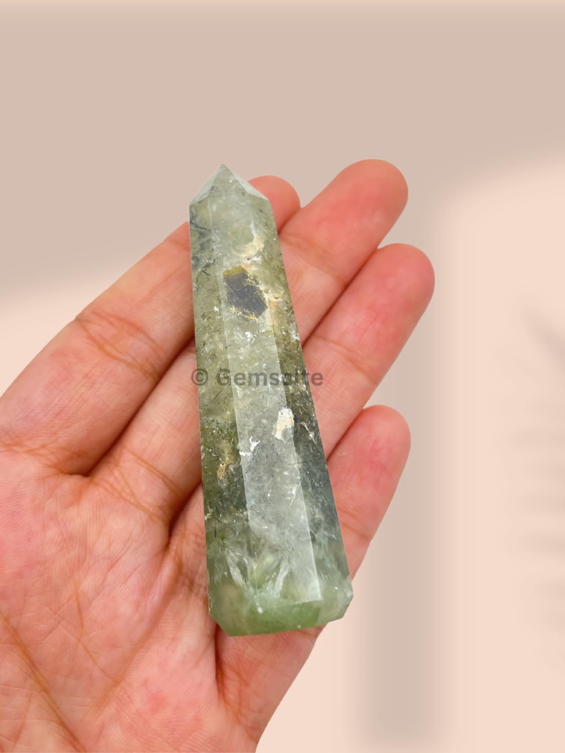 WholesaleGemShop 3 Inch Gemstones PREHNITE Obelisk Tower Jumbo Facet Aura Rock Crystal Natural Polished Earth Wand Spirit