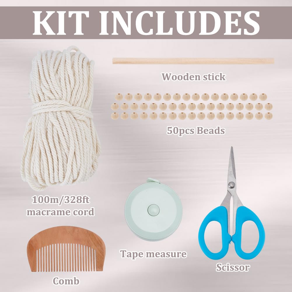 FREEBLOSS Boho Macrame Wall Hanging Kit Woven Tassel Tapestry DIY Cotton Rope Decoration Macrame Kit with Instructions for Adults Beginners, 40cm/15.7" Wide