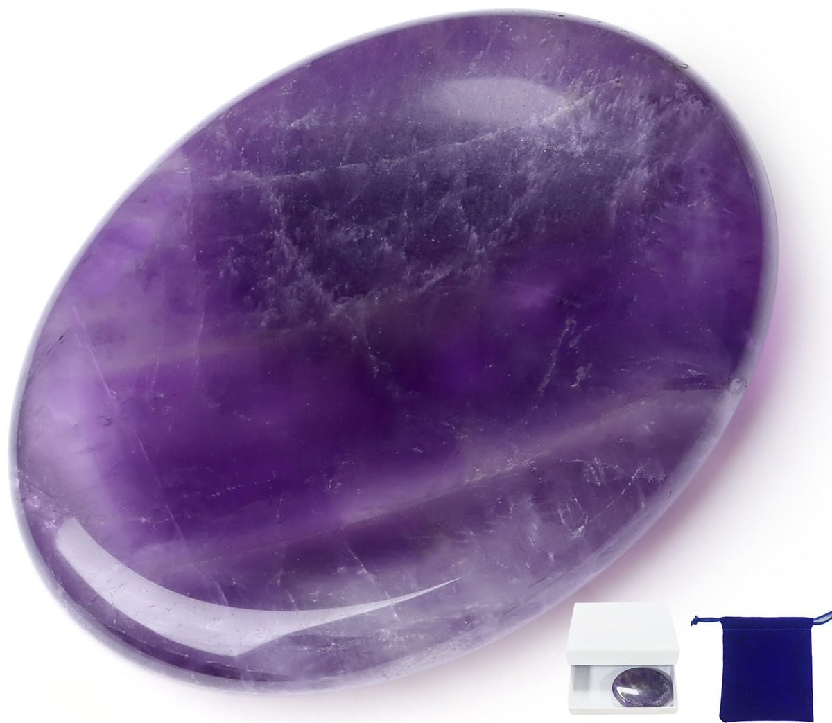 NUKAYAI Thumb Worry Stone Amethyst Crystal Rock Crystals and Healing Stones Oval Natural Fidget Meditation Accessories Gemstones Trinkets Pocket Stress Relief Gifts Anxiety Relief Items for Women Men
