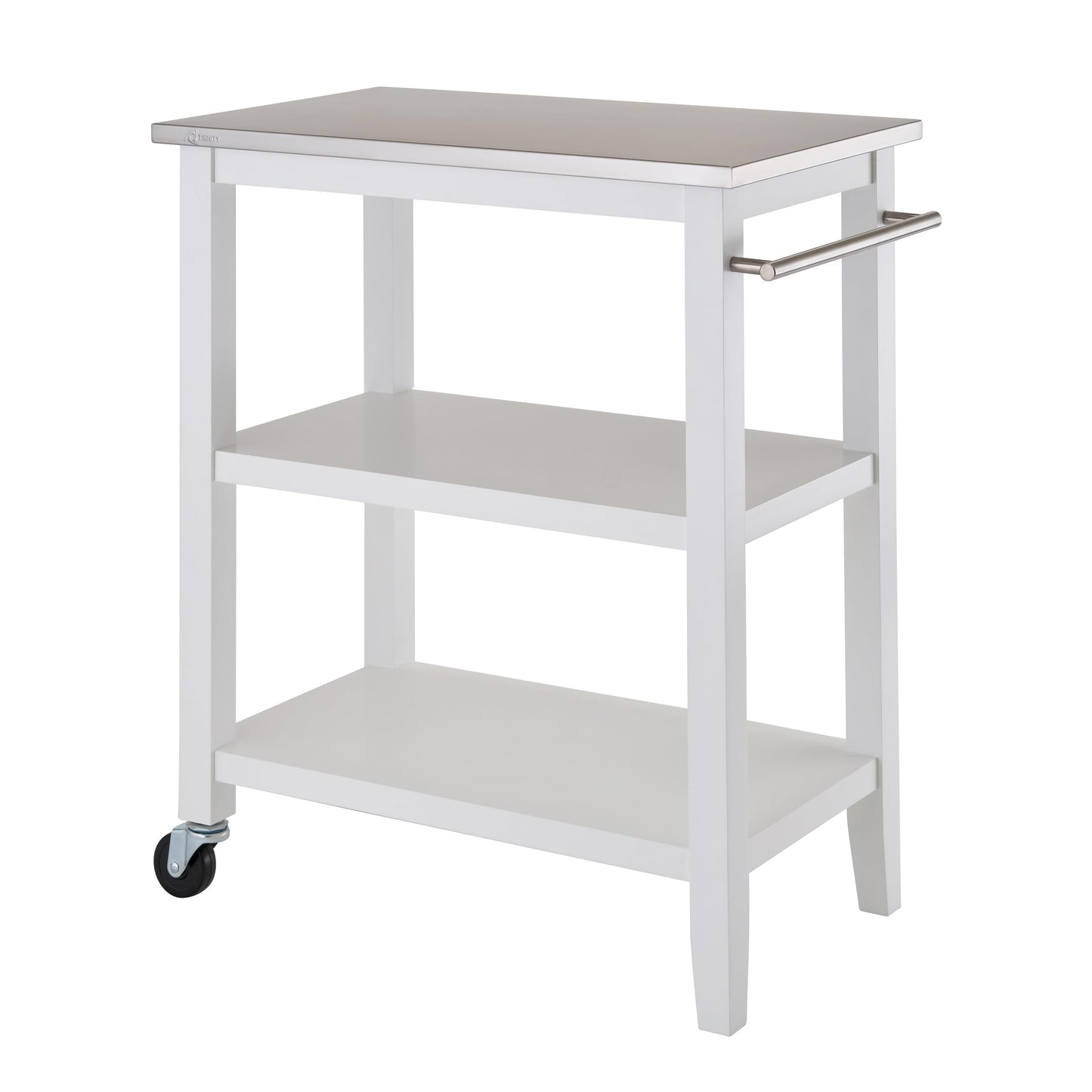 TRINITY 3-Tier Mobile Kitchen Island Storage Cart with Stainless Steel Top, 31.4" x 18" x 35", White