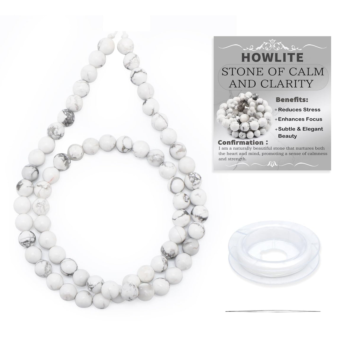 CMBYN Natural Stone Beads Round Genuine Real Stone Beading Strand Loose Gemstones DIY Smooth Bead for Bracelet Necklace Earrings Jewelry Making (Howlite, 6mm 60 Pieces)