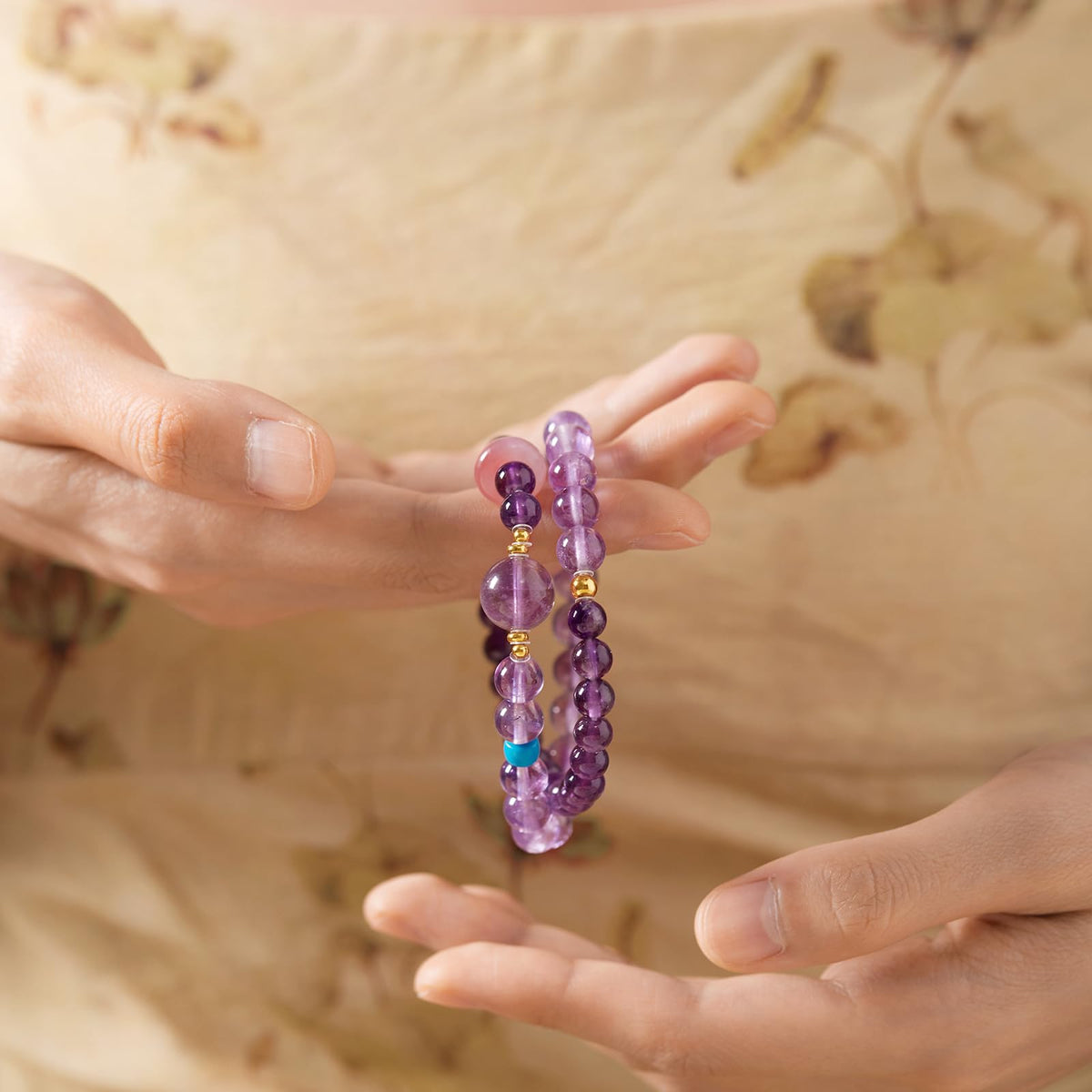 ZHOU LIU FU Sterling Silver Beaded Bracelets Natural Lucky Purple Gemstone Stretch Bracelet Circular Agate Beads Dainty Jewelry for Women Mom Daughter Birthday Anniversary 13.4"/34CM J1922133