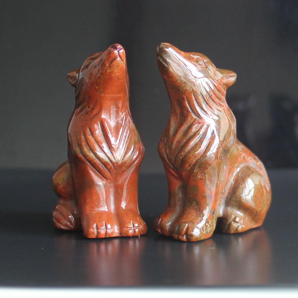 HLbshi Hand Carved Gemstone Crystal Wolf Figurine Animal Statue Carving Office Home Decor Collections 2'' (Multi Ocean Agate)