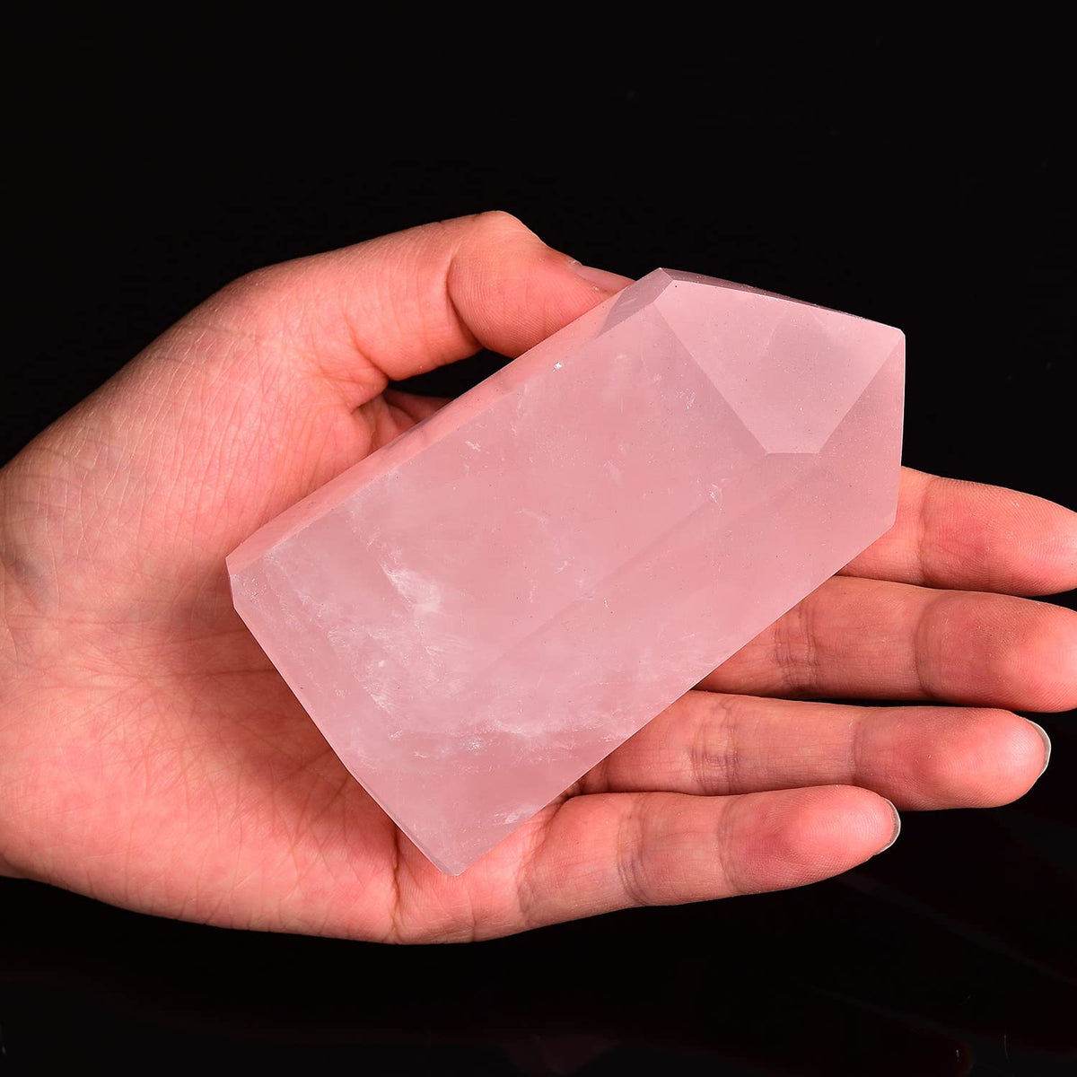 AMOYSTONE Rose Quartz Obelisk Tower Large Healing Crystal Wand Point 6 Faceted Reiki Chakra Meditation Stone Pink 1.1-1.7 LBS