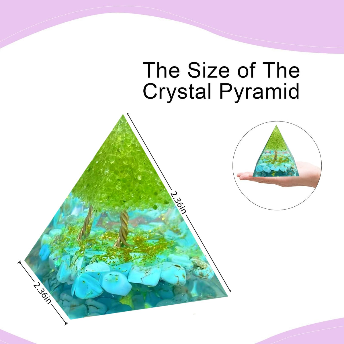 Saefheled Tree of Life Orgone Pyramid,Natural Energy Peridot Turquoise Orgonite Healing Crystal Pyramid,for Reduce Stress,Balance Chakra,Meditation Attract Luck,Accumulate Wealth Health(6cm)