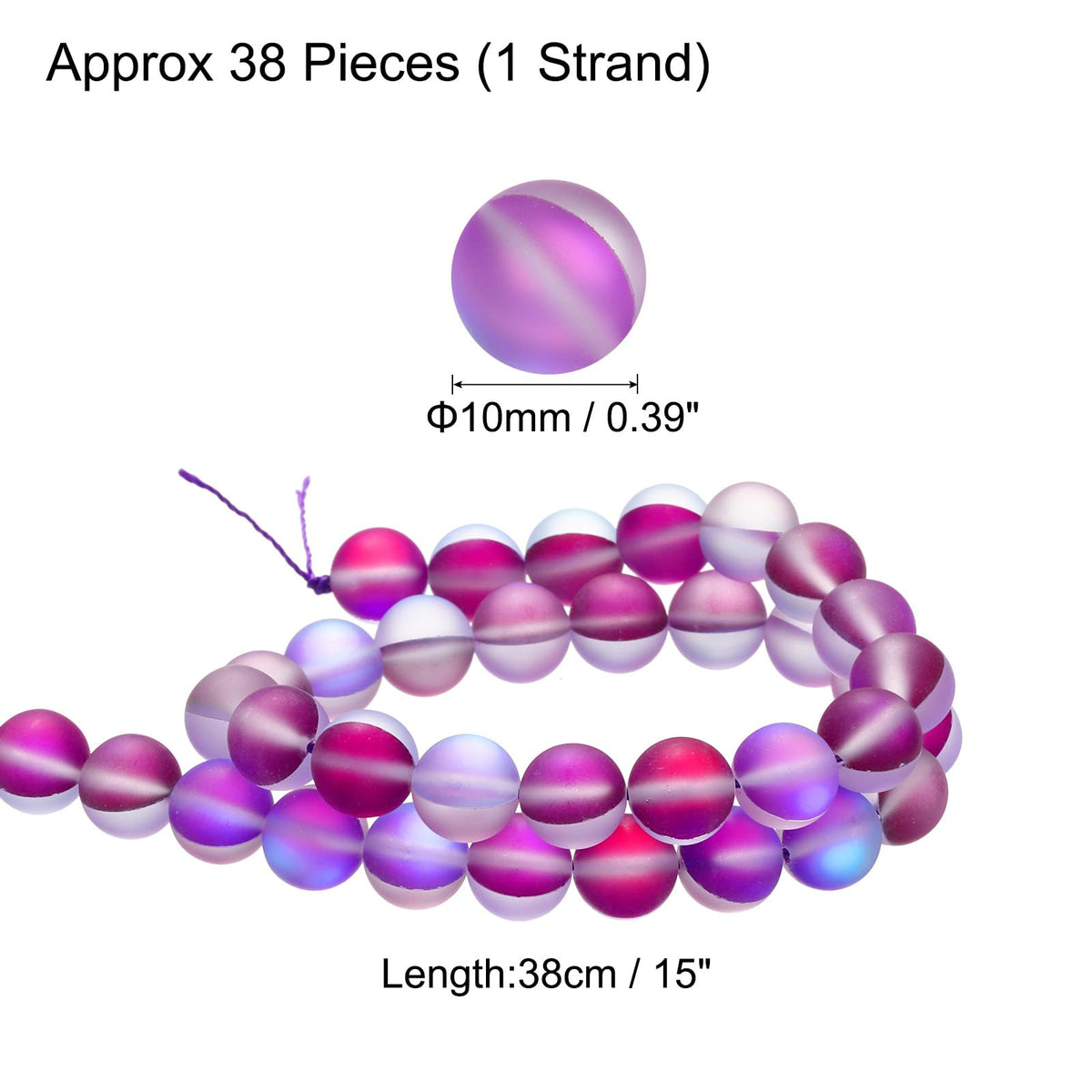 uxcell Matte Crystal Glass Beads 10mm Synthetic Frosted Shining Semi-Precious Round Loose Beads Synthetic Moonstone for Jewelry Making DIY Bracelet, Purple