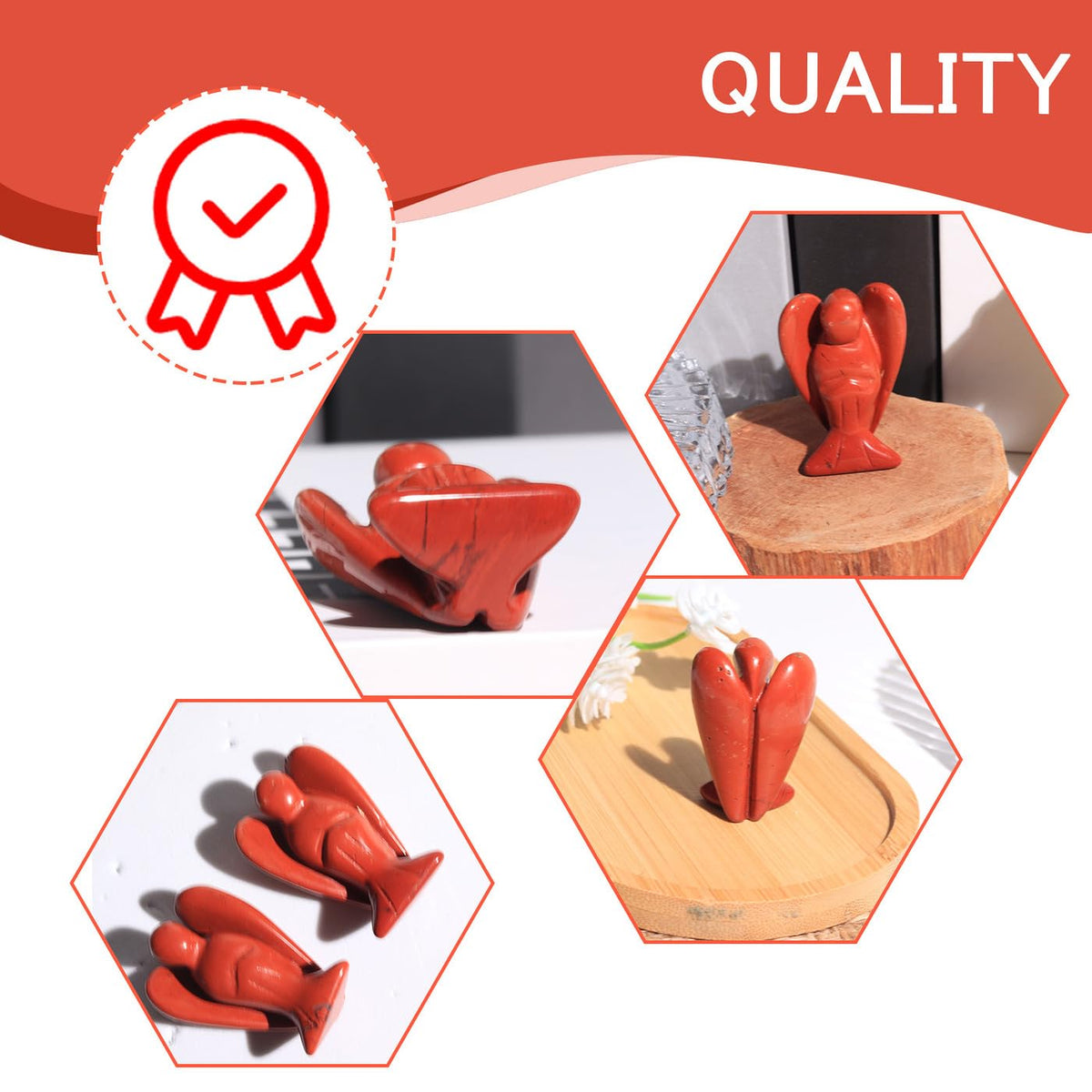 QINJIEJIE Red Jasper Crystal Angel Decor Guardian Angel Statue Hand Carved Stone Figurines Reiki Gemstones Room Home Office Decorations Gifts for Women
