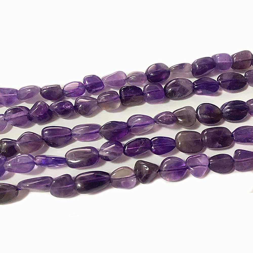 jodaying 6-8mm Natural Purple Amethyst Nuggets Oval Free Tumbled Pebble Semi Precious Gemstone Loose Stone Beads Approx 15.5 inch for DIY Jewelry Making
