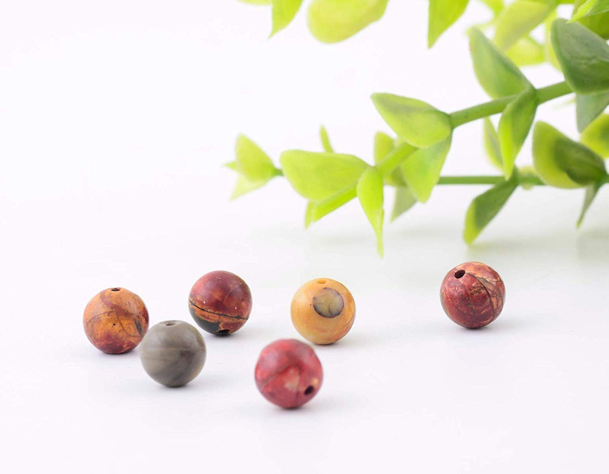 Natural Stone Beads 100pcs 6mm Picasso Jasper Round Genuine Stone Beading Loose Gemstone Hole 1mm DIY Charm Smooth Beads for Bracelet Necklace Earrings Jewelry Making (Picasso Jasper Red, 6mm)