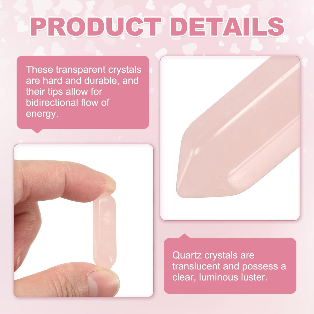 MECCANIXITY 10 Pack Rose Quartz Crystals, Polished Crystals Bulk Hexagonal Shaped Meditation Gemstone for Jewelry Making Energy Balance Accessories Gifts