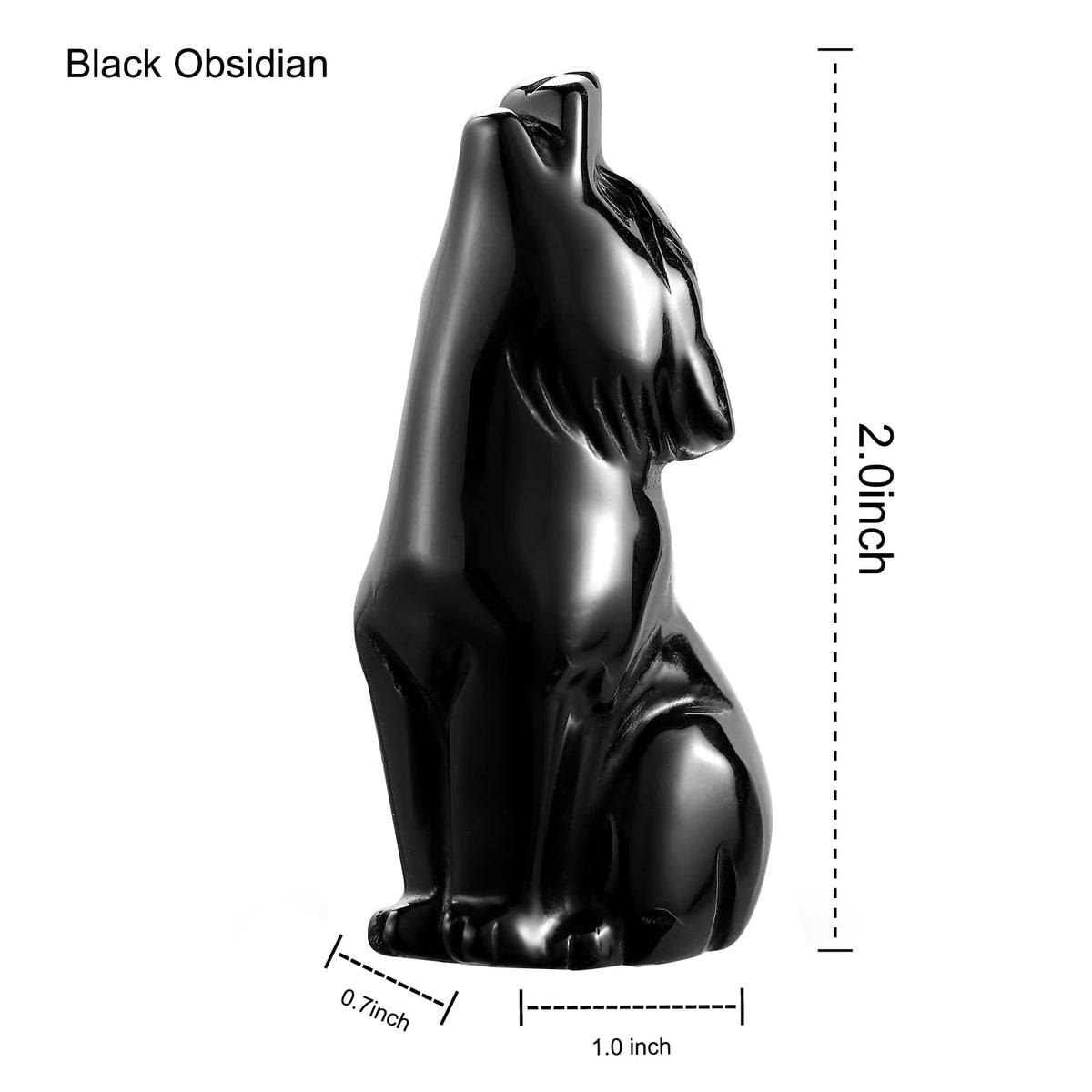 Artistone Black Obsidian Wolf Statue 2" Howling Wolves Figurine Ornament for Home Decor Healing Crystal Animal Sculpture with Gift Box
