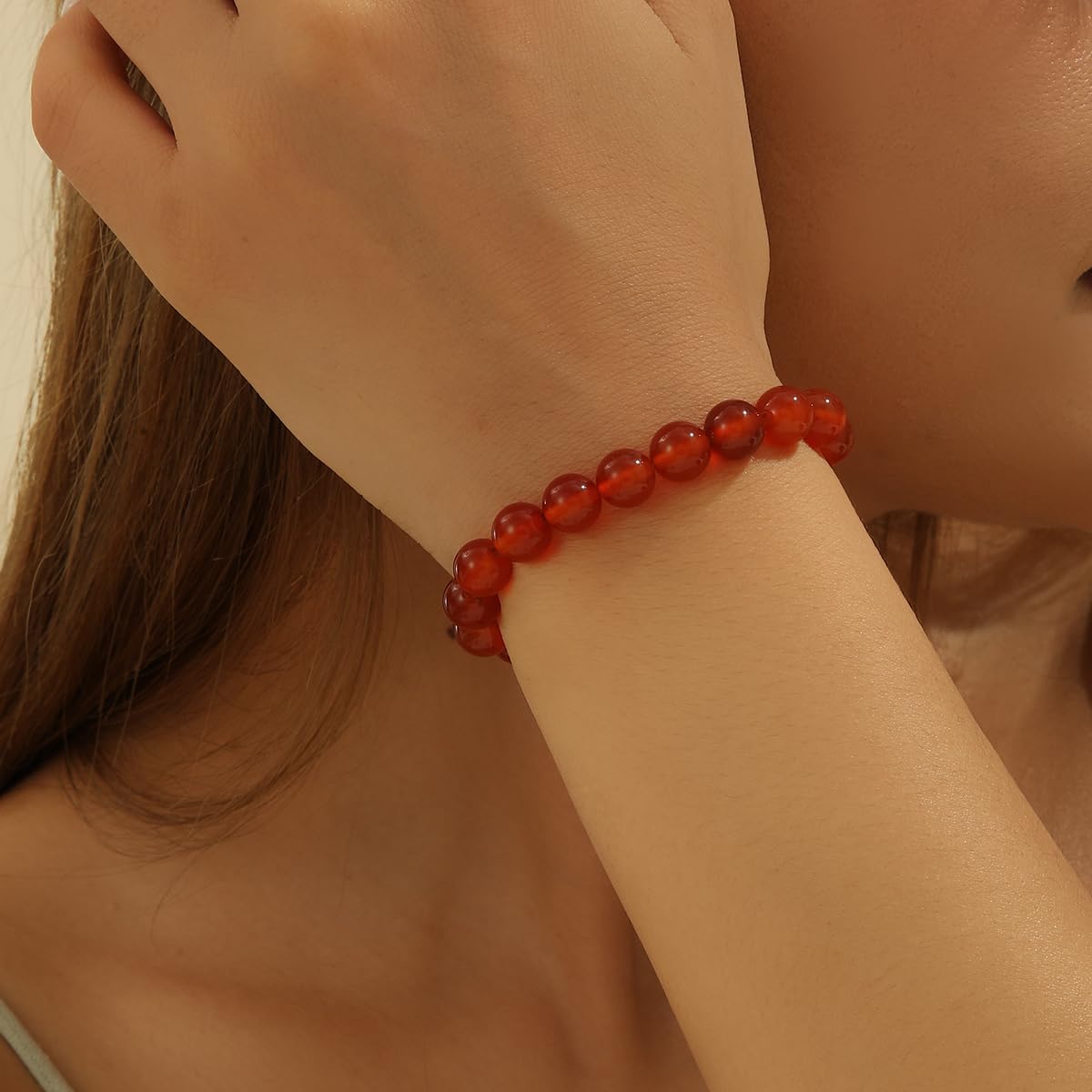 Crystal Vibe Carnelian Bracelet for Boosting Courage Self-Confidence and Motivation - 8mm Beaded Bracelet for Women Men - Elastic Adjustable Size