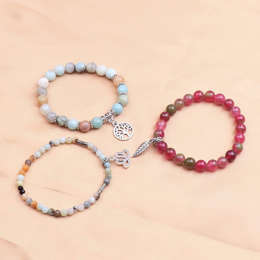 UEUC Tree of Life Yoga Healing Stone Bracelets, Multilayer Lotus Chakra Stone Reiki Bracelet Sets, Anxiety Crystal Natural Stone,for Women Stress Relief(#76)