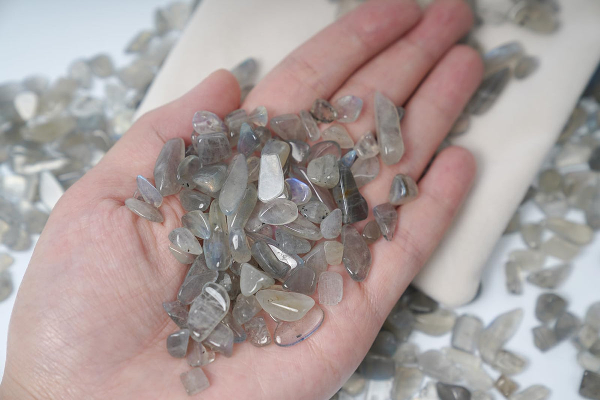 ZenQ 1 lb Gray Moonstone Tumbled Stone Chips Crushed Natural Crystal Quartz Pieces