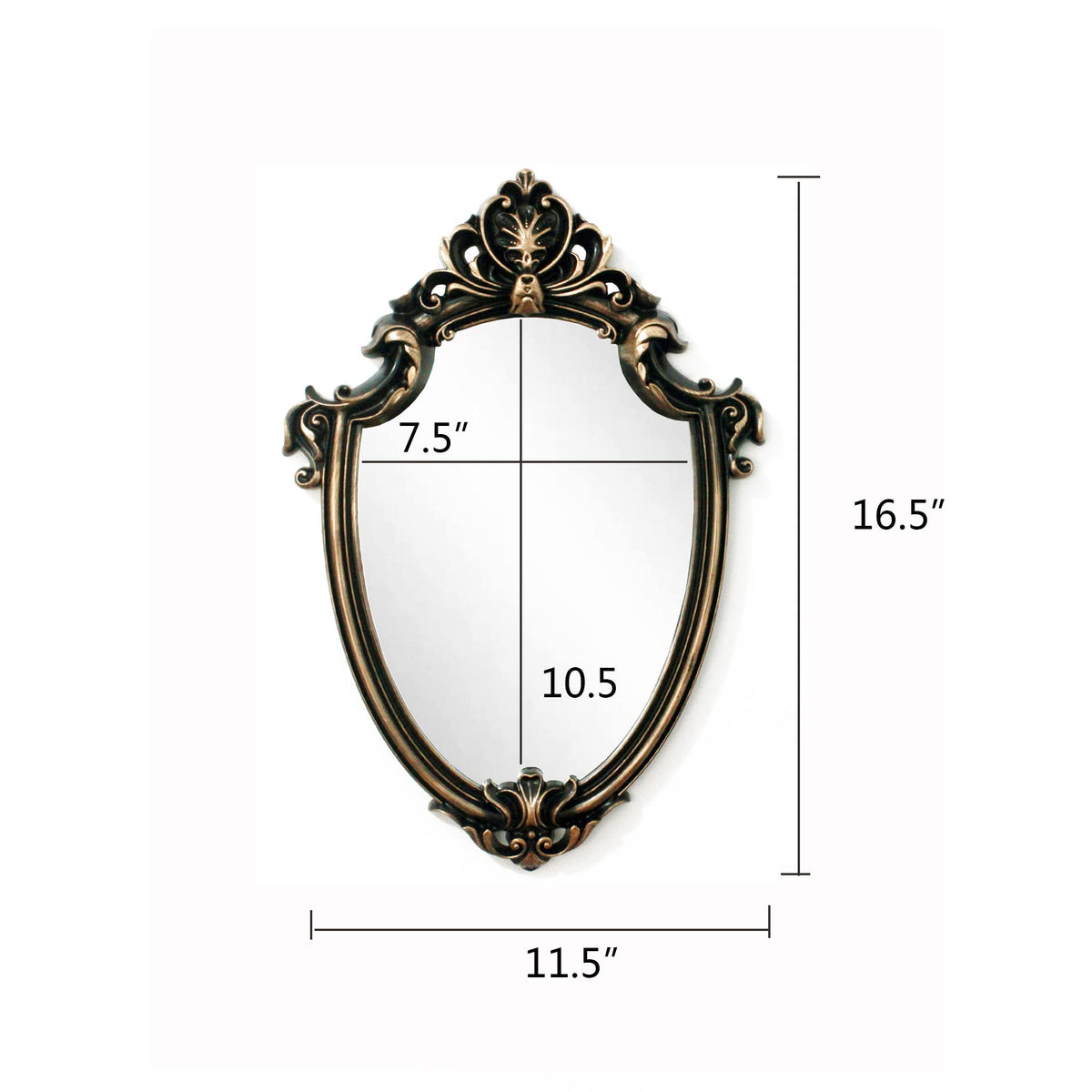 Eaoundm 16.5 x 11.5inch Vintage Mirror Antique Mirror Shield Shape Plastic Frame (Vintage Gold)