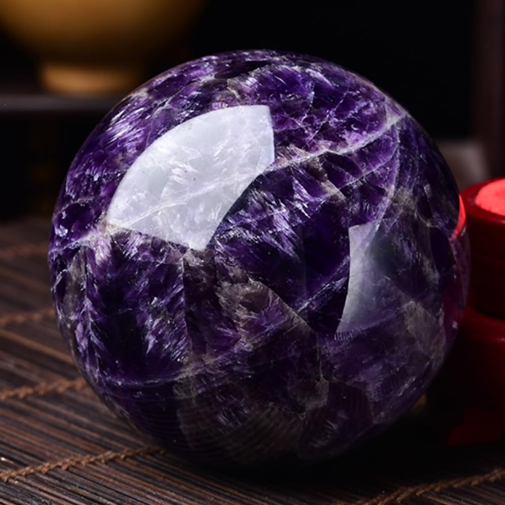 AierCrystal Natural Stone Crystal Sphere Feng Shui Home Decoration Ball Positive Energy Scrying Orb for Meditation Tool for Spiritual Space Purification Globe Diameter6-7cm Amethyst Sphere