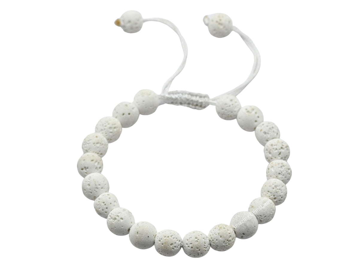 Amazing Gemstone White Lava Bracelet for Women Men's Gifts - Protection Healing Crystal Bracelet - 8mm Gemstone Beaded Adjustable Bracelet