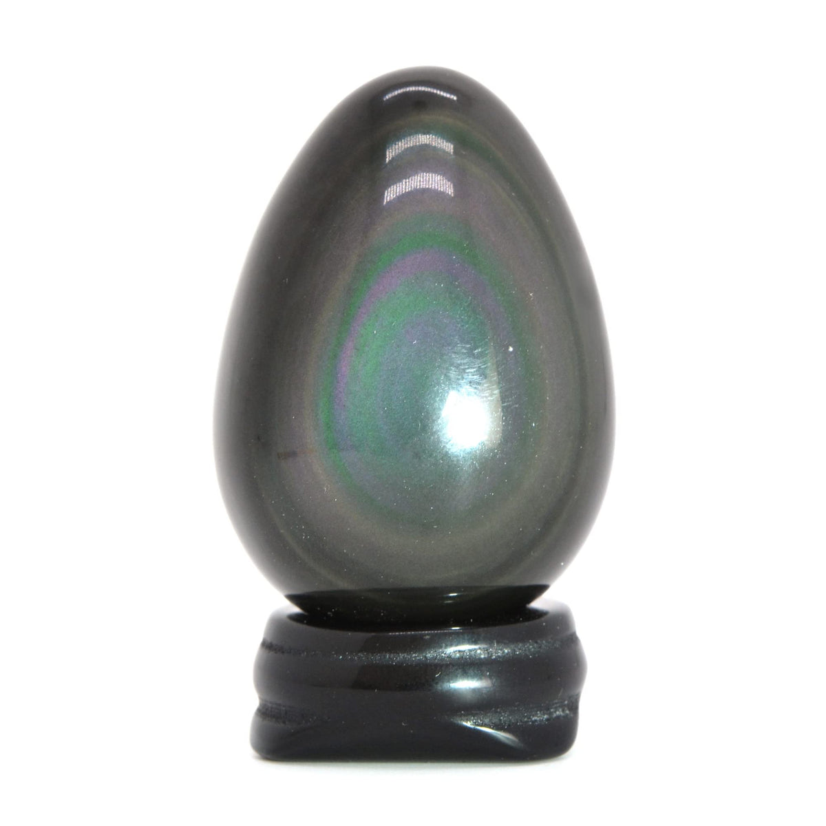 Justinstones Natural Rainbow Obsidian Gemstone Egg Crystal Healing Chakra Meditation Home Office Decor Stone with Stone Stand