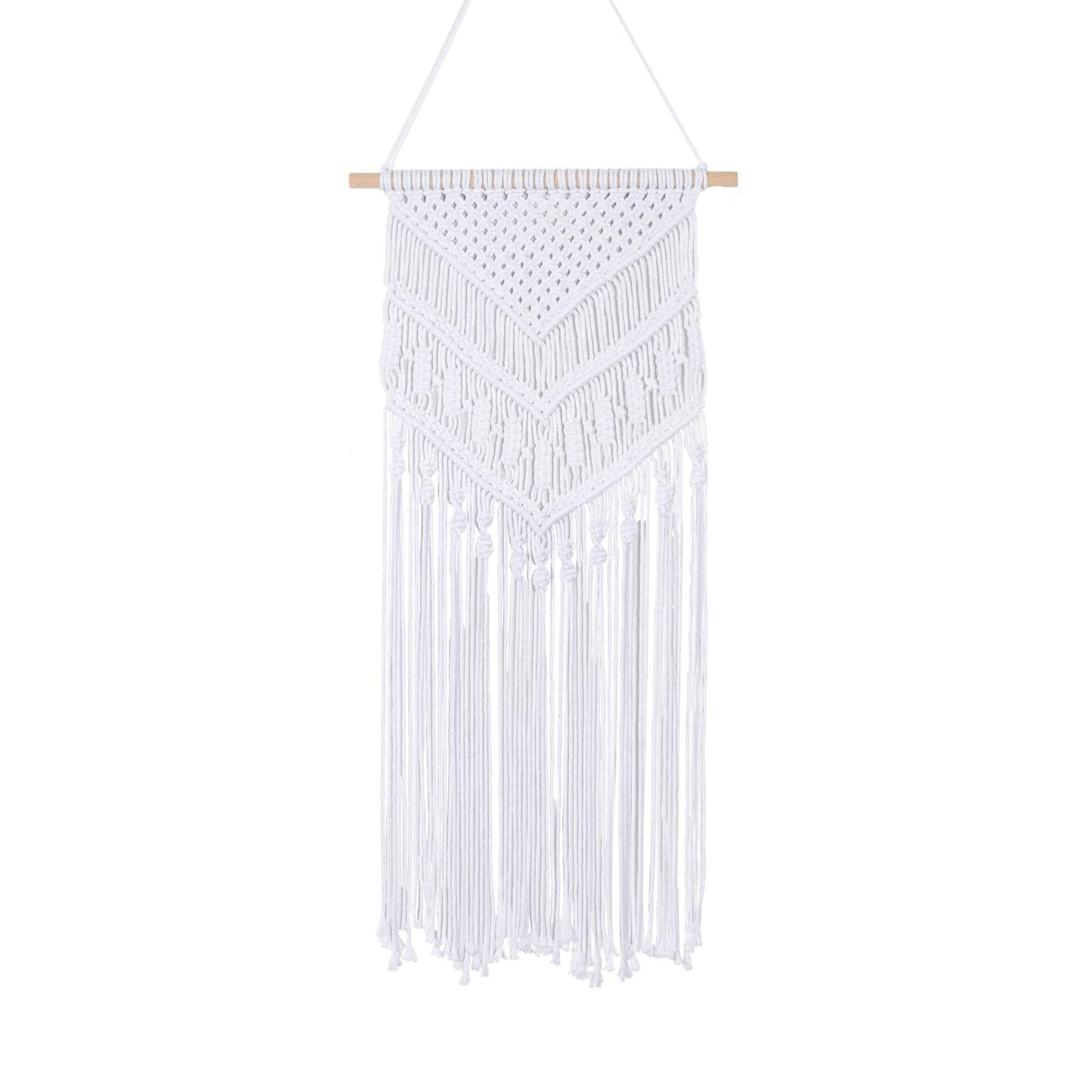 RLoncomix Macrame Wall Hanging Boho Art Hand Woven Geometric Tassel Chic Home Apartment Dorm Room Nursery Party Decoration, White, 16x30 Inches