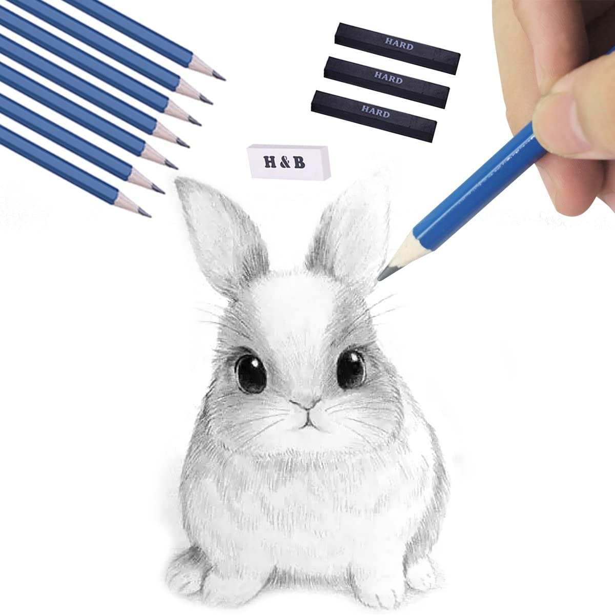 H & B 40 Piece Professional Sketch Pencil Drawing Kit,Complete Artist Kit, Including Graphite Pencils, Pastels, Sharpener and Eraser