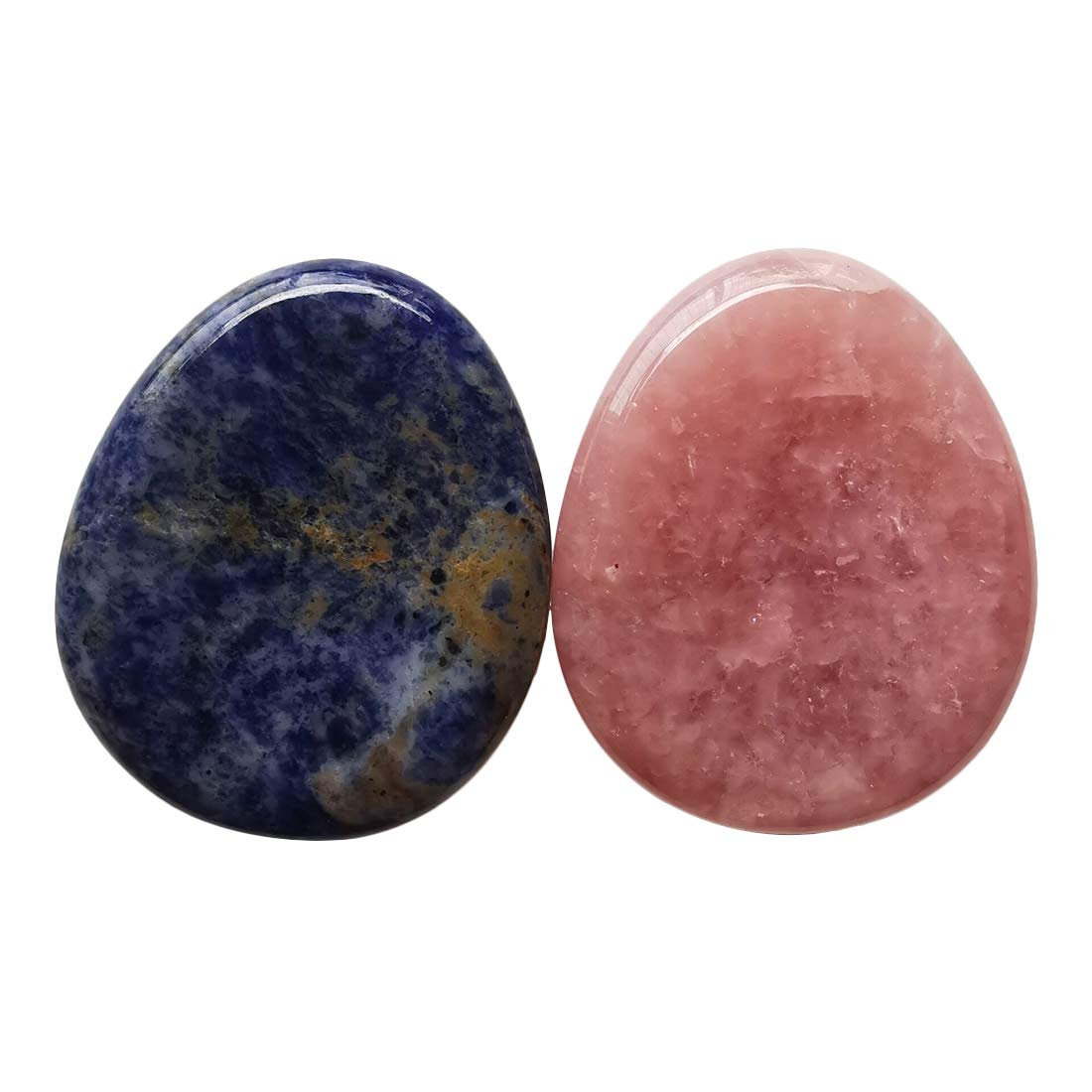 Loveliome Strawberry Quartz and Sodalite Thumb Worry Stone, Stress Relax Healing Reiki Crystal Pocket Palm Stones,Pack of 2