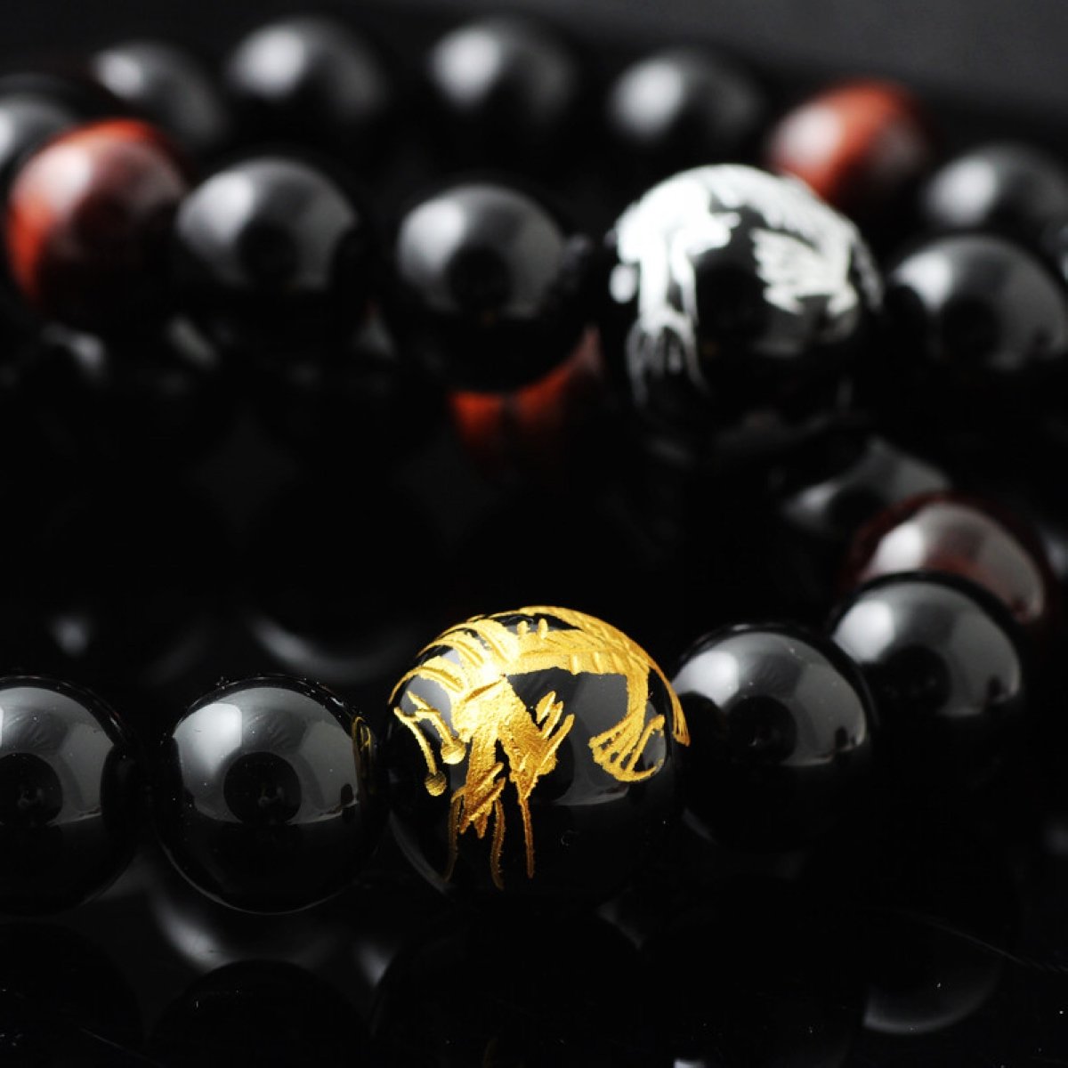 14mm Natural Lava Rock Black Beads Bracelets for Men | Vintage Design Yellow Tiger Eye Black Dragon Pattern Crystal Beaded Mens Bracelet | Bold Wrist Men’s Bracelets Beads Set for Layered Looks