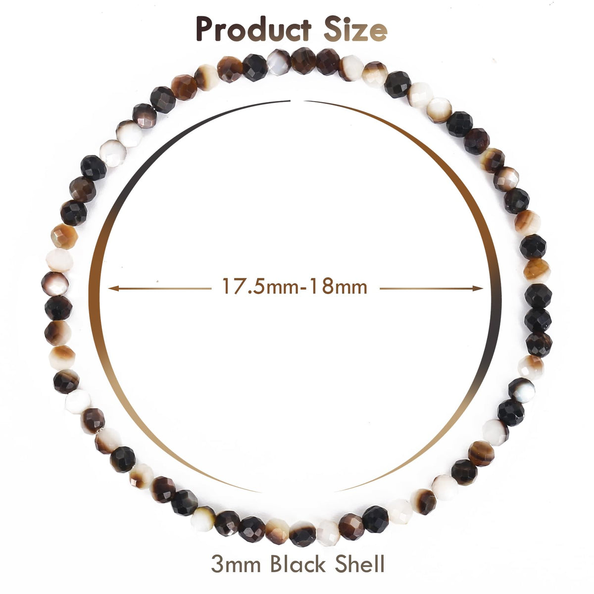 BONNY BOXX Natural Genuine Gemstone Faceted Round Beads Bracelet, 3mm Adjustable Stretchy Tiny Faceted Black Shell, Healing Crystal Reiki Chakra Dainty Jewelry Fashion Gifts