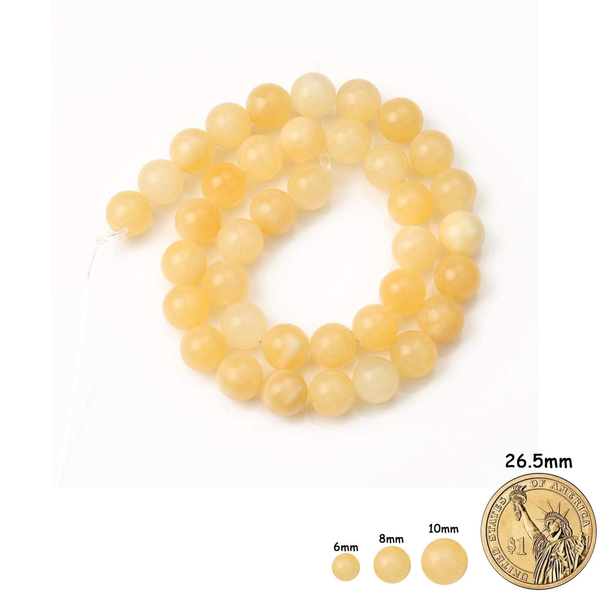 Yochus 45pcs Yellow Jade Beads，8mm Healing Power Natural Stone Round Loose Beads for Jewelry Making Earring Necklace DIY Crafts