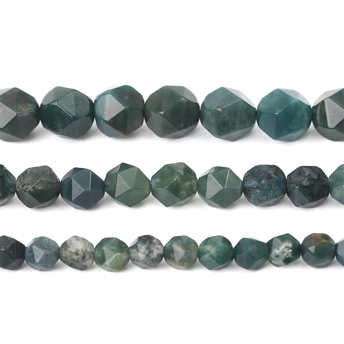 BEADIA Faceted Natural Moss Agate Stone Round Beads 8mm 36cm/Strand for Jewelry Making