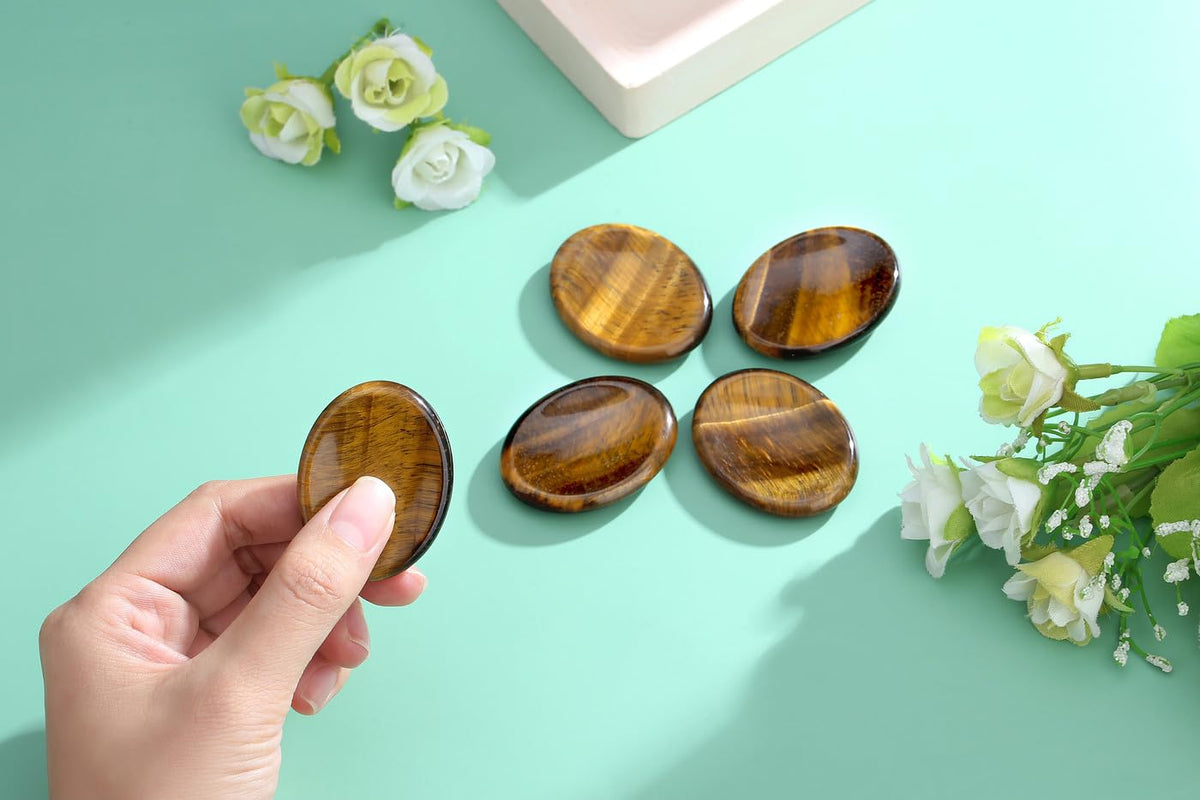 NUKAYAI Thumb Worry Stone Tiger Eye Crystal Stone Healing Crystals Natural Oval Fidget Mental Health Gifts Stress Relief Small Trinkets Depression Gemstones Reiki Anxiety Relief Items for Women Men