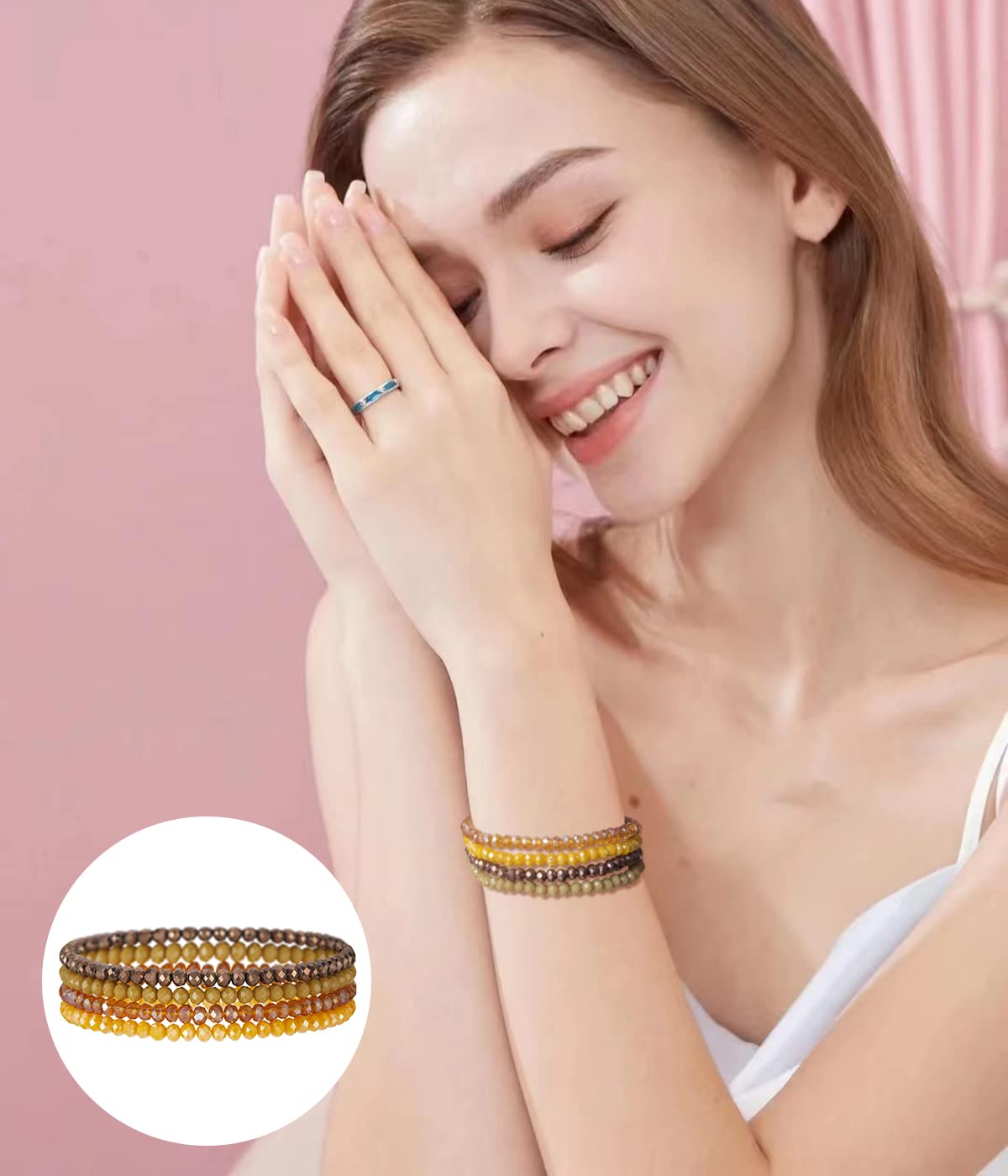 Noessla Beaded Boho Stretch Bracelet Colorful Stackable Crystal Beads Bracelets Trendy Costume Jewelry Mothers Day Gifts for Women(Yellow)