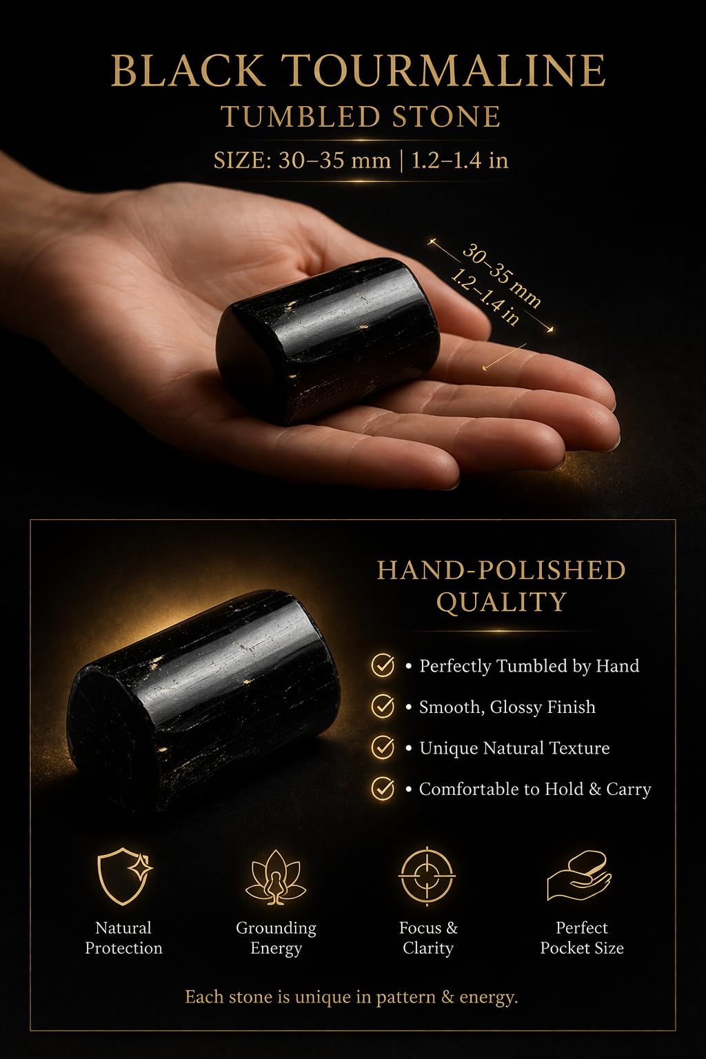Healing Crystal Stones, 1.25-2.0" Large Reiki Healing Gemstones Natural Tumbled Polished Stones for Energy Witchcraft Therapy Meditation Black Tourmaline